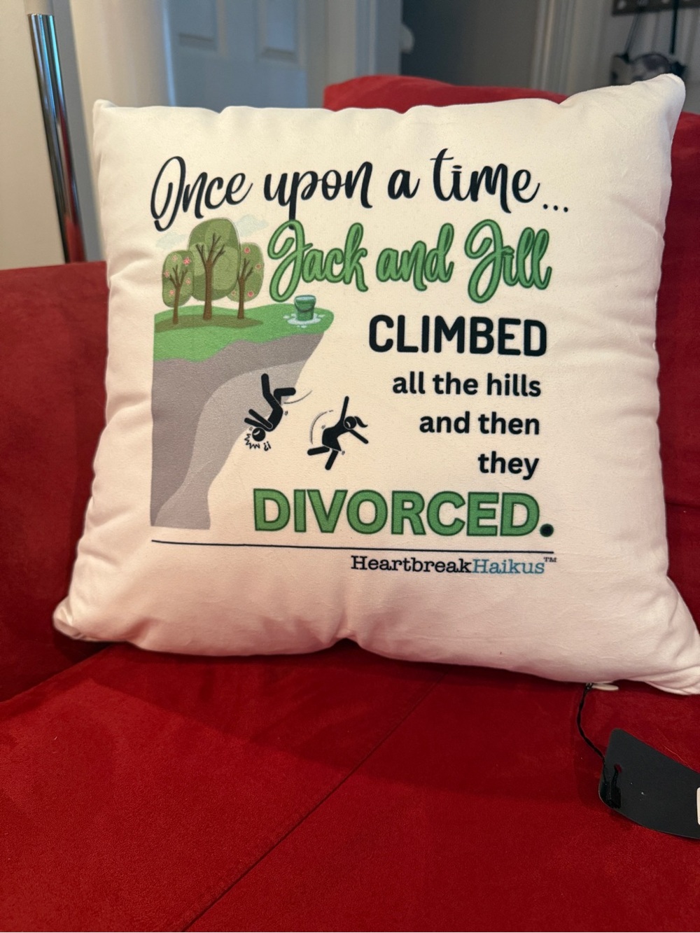 Heartbreak Haikus 'Once Upon a Time…' White & Green Decorative Accent Pillow